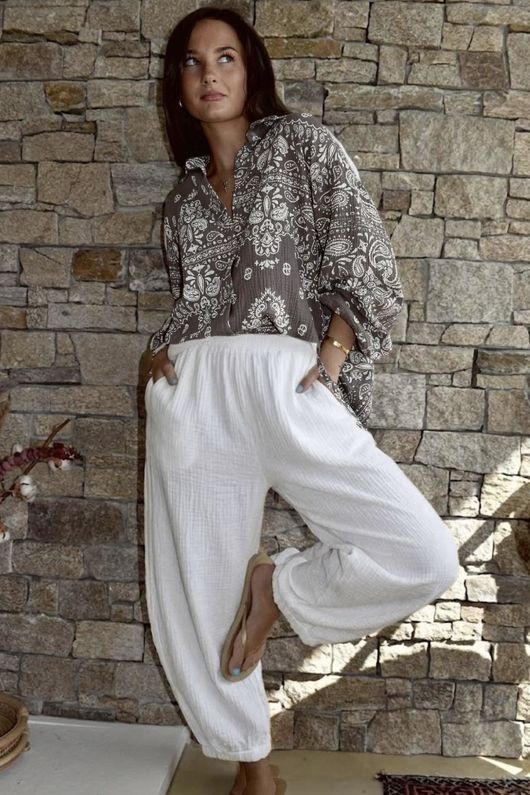 Hush Pillow Cotton Classic Barrel Pant White Pre order 5 days 